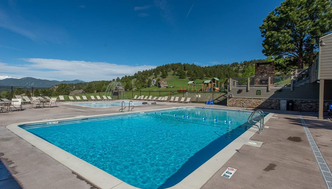 Corner view of the pool at the Vista Clubhouse in Genesee done by Colorado Hardscapes.