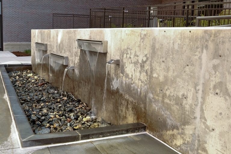 Water feature on vertical concrete application