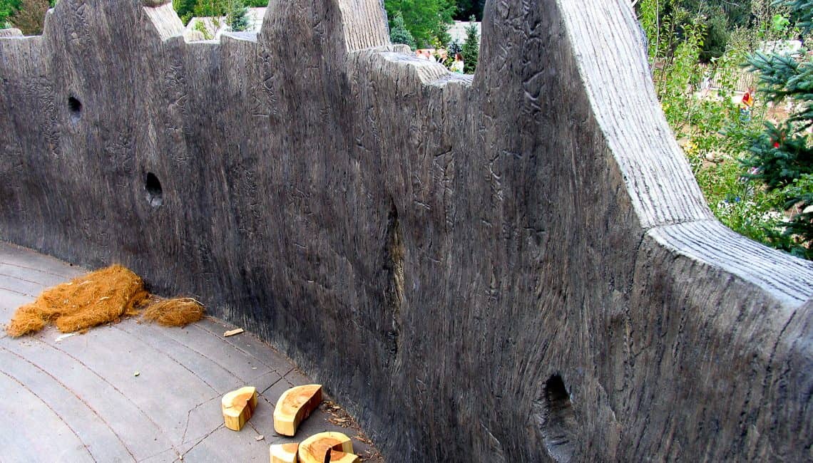 Wood tree stump wall at Botanic Gardens