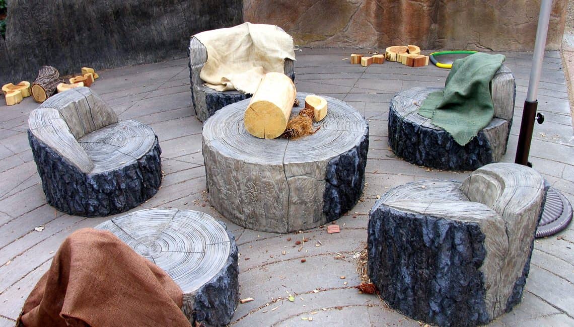 Tree stump seats and table