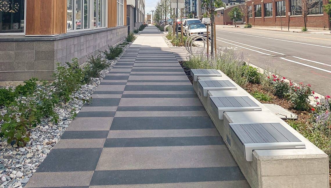 Denver Design District Apartments alternating con-colored Sandscape finished sidewalk with special scoring.