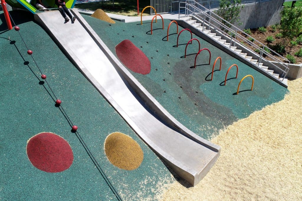 Showing a completed concrete slide at Paco Sanchez Park