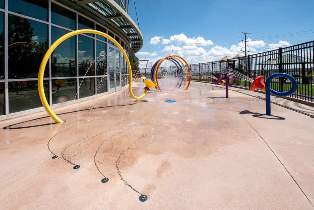 Foothills the Ridge Rec Center splash pad with play equipment supplied by Waterplay.