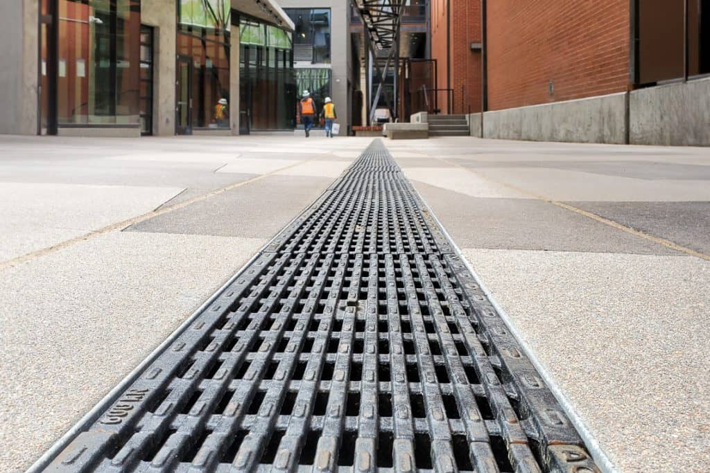 Trench drainage systems at Market Station in downtown Denver.
